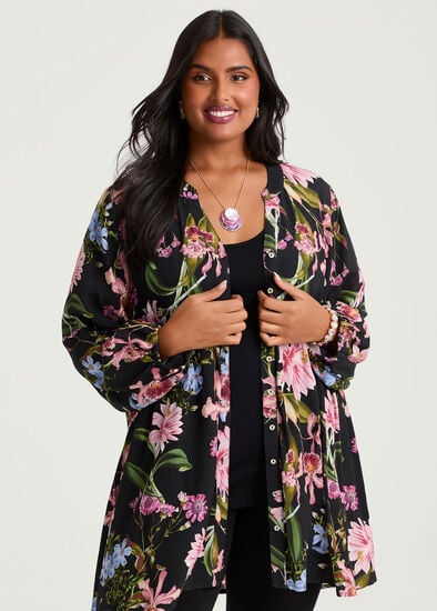 Plus Size Natural Botanical Floral Tunic