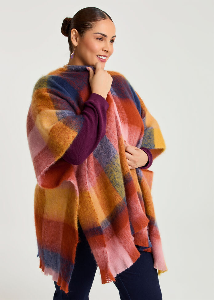 Warm Fuzzy Check Cape, , hi-res