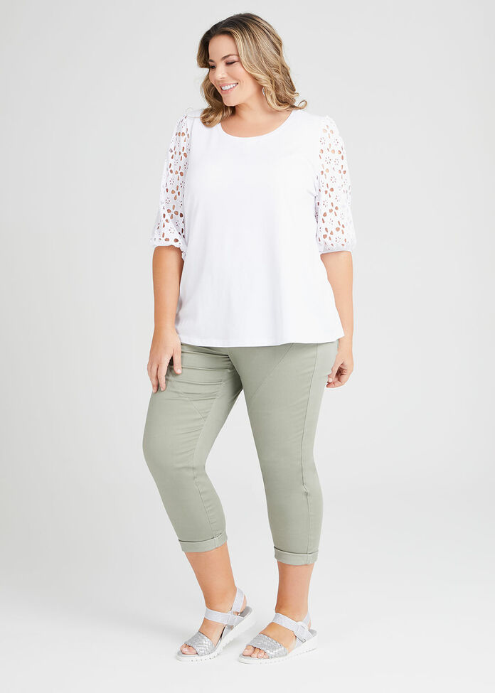 Organic Broderie Sleeve Top, , hi-res