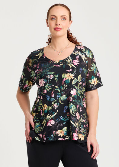 Plus Size Foil Floral Mesh Top