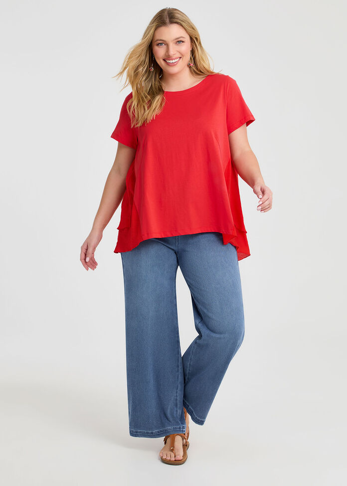Cotton Mix Scoop Neck Top, , hi-res
