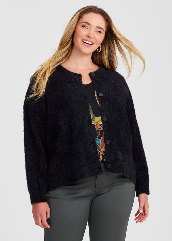 Fluffy Knit Crop Cardigan, , hi-res