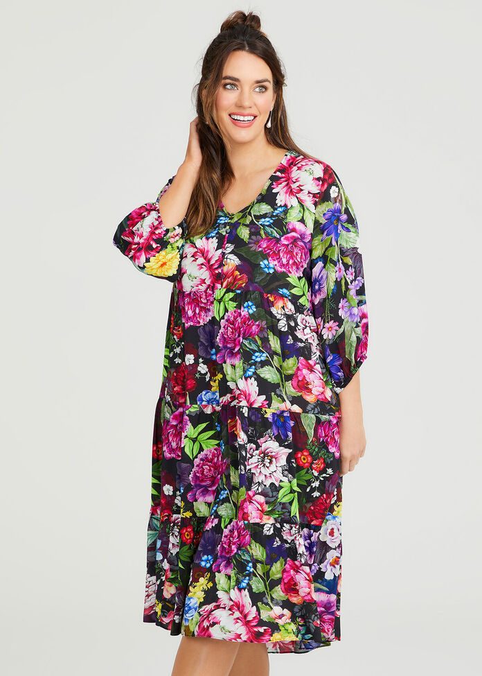 Shop Plus Size Natural Dark Blooms Dress in Multi | Taking Shape AU