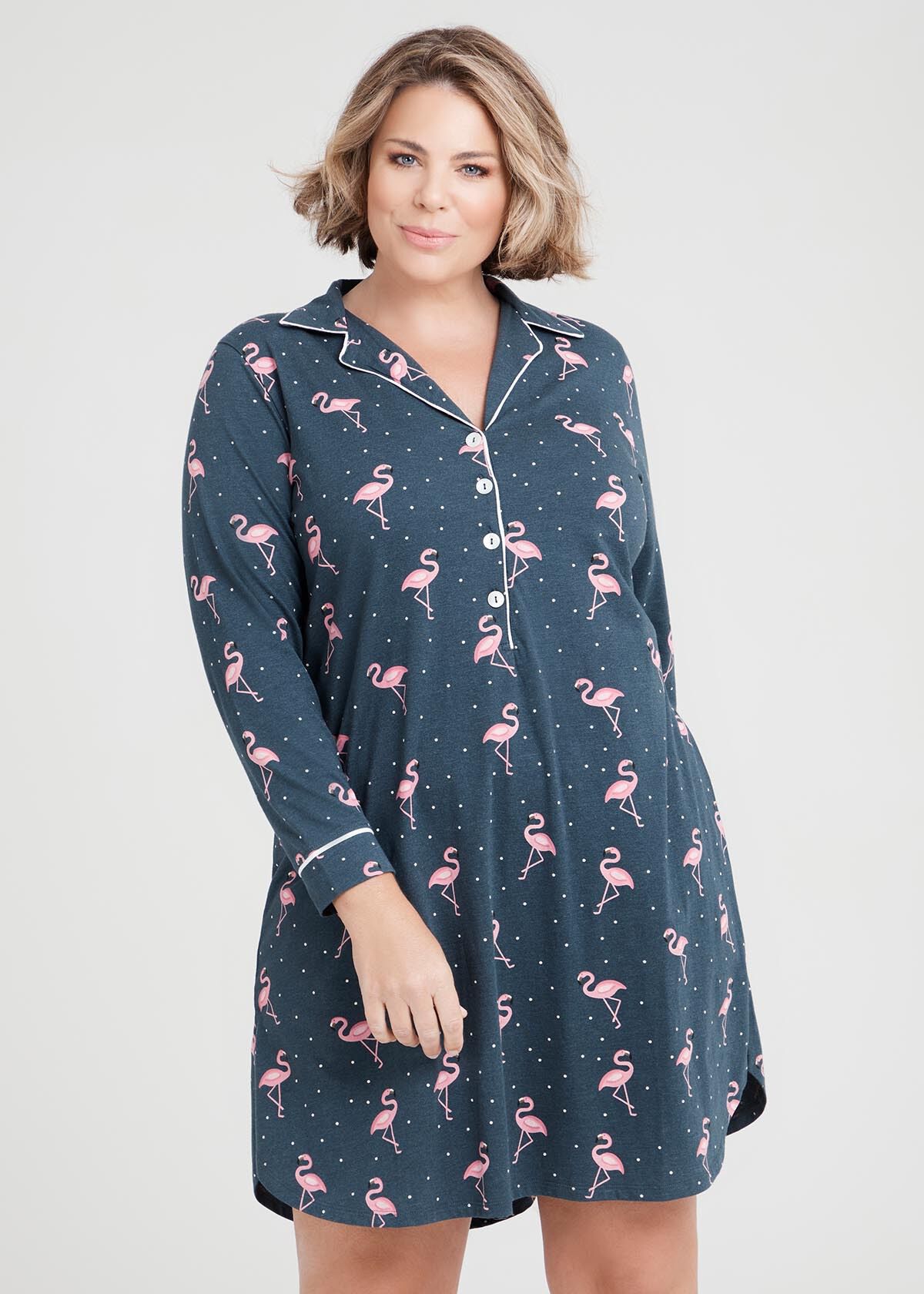 Shop Plus Size Cotton Blend Flamingo Nightie in Print Sizes 12