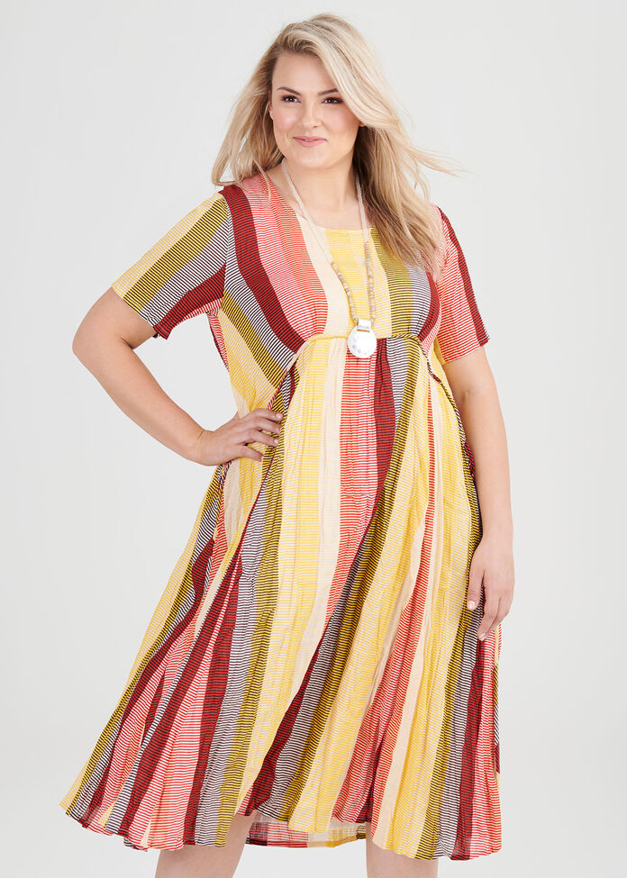 Cotton Tribal Stripe Dress, , hi-res