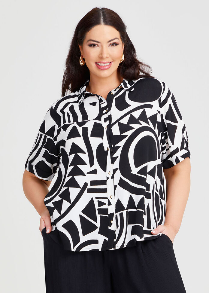 Shop Plus Size Natural Graphic Print Shirt, Black Taking Shape AU