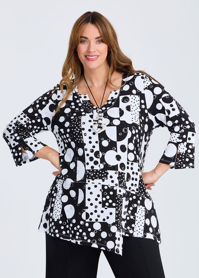 Plus Size Foil Spot V-neck Natural Top