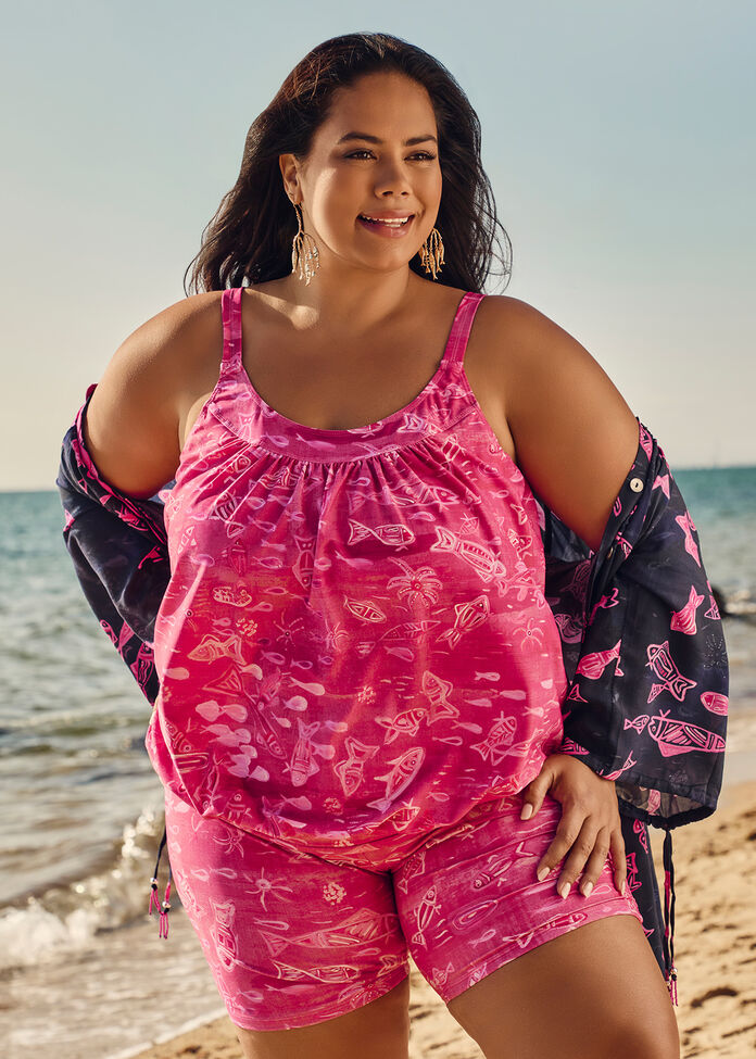 Shop Plus Size Elverina Daba Blouson Tankini, Multi Taking Shape AU