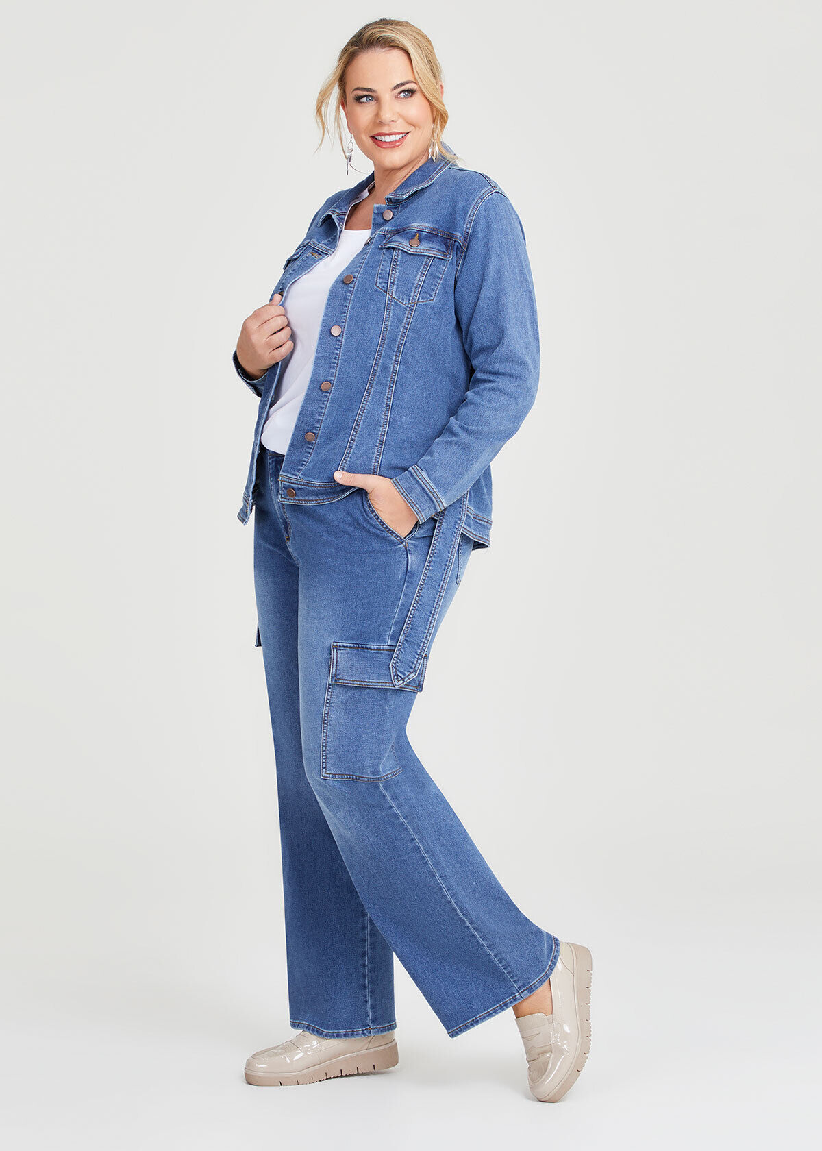 Denim belted jacket store