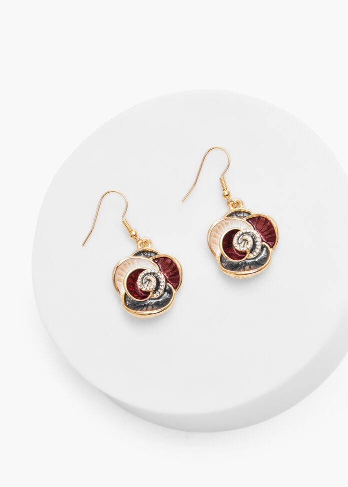 Enamel Diamante Rose Earrings, , hi-res