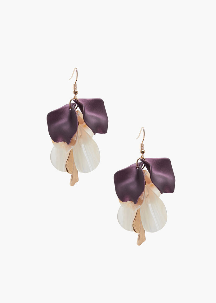 Metal Petal Leaf Earrings, , hi-res