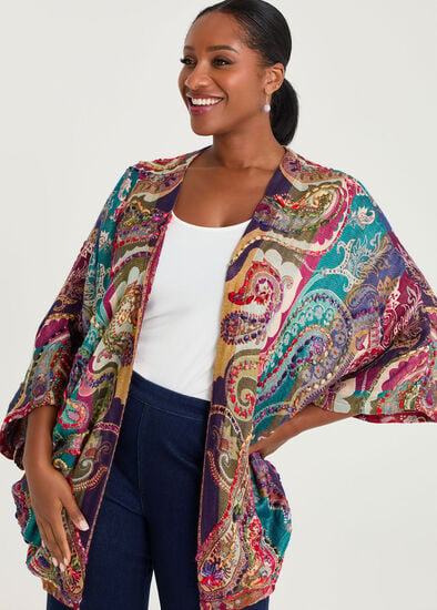 Plus Size Multi Colour Embroidered Cape