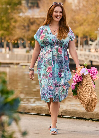 Plus Size Natural Mallorca Tile Dress