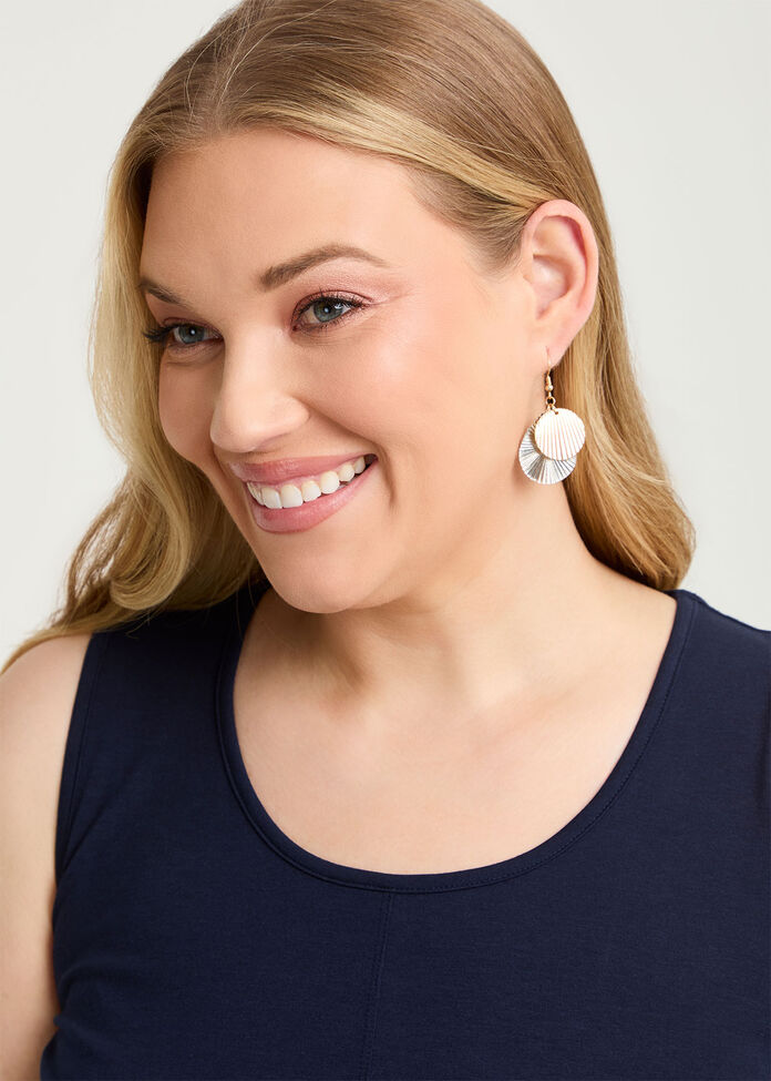 Two Tone Ribbed Disc Earrings, , hi-res
