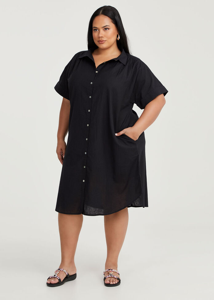 Cotton Linen Shirt Dress, , hi-res