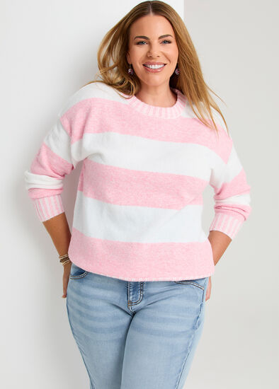 Plus Size Block Stripe Crew Neck Jumper