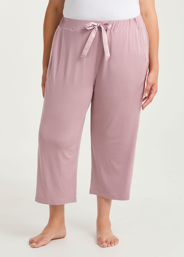 Micro Modal Satin Trim Pj 3/4 Pant, , hi-res