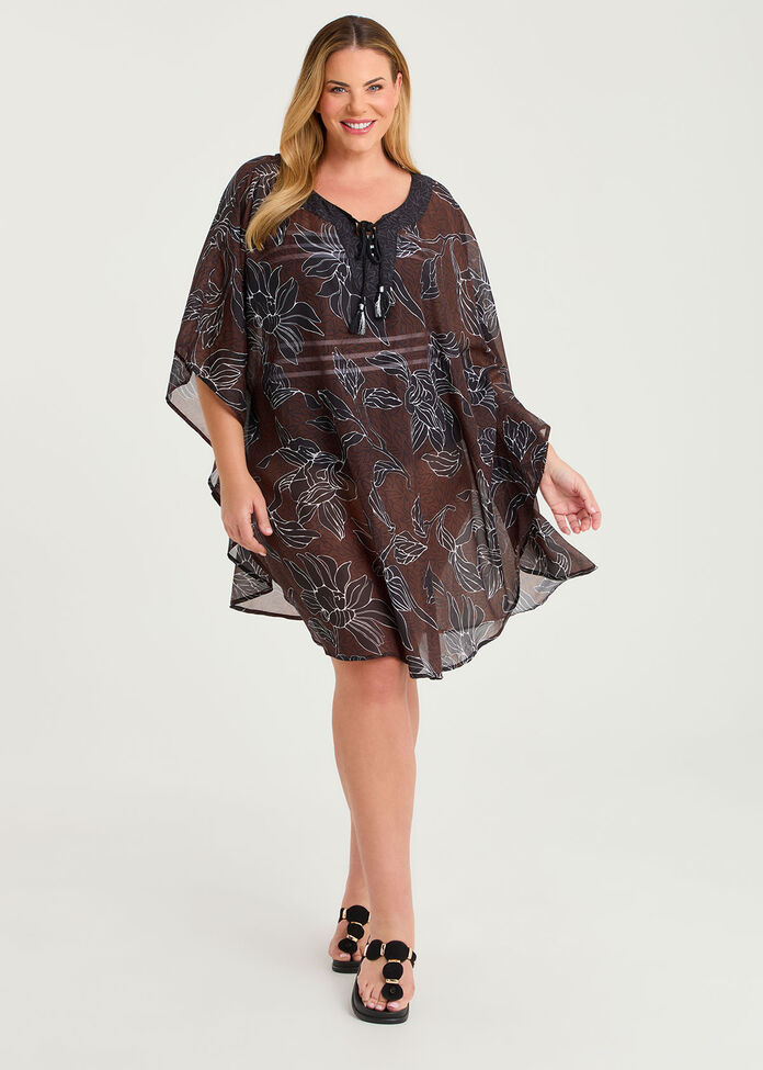 Natural Print Swim Poncho, , hi-res