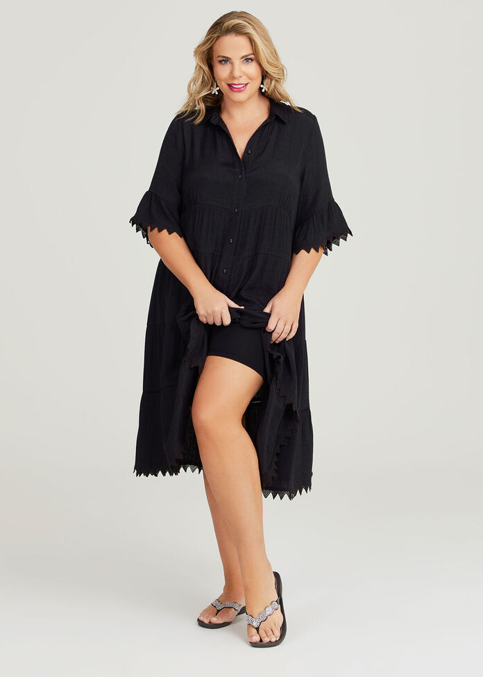 Shop Plus Size Natural Tiered Shirt Dress in Black