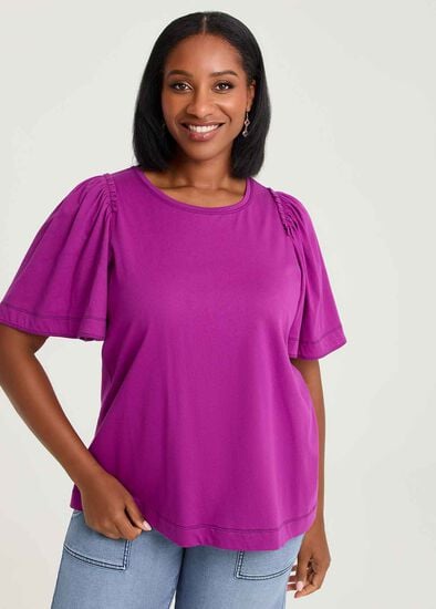 Plus Size Cotton Contrast Stitch Top