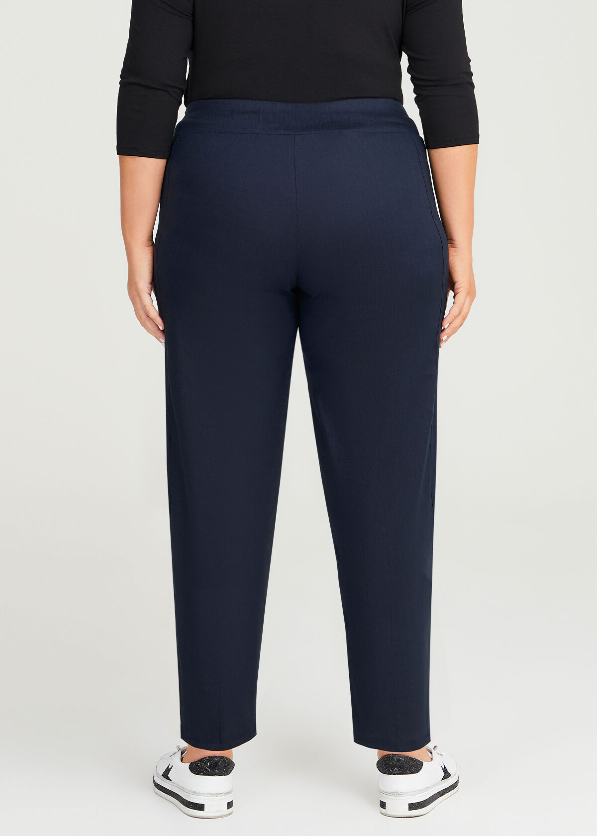 Shop Plus Size Amy Stretch Linen Lantern Pant in Blue Taking