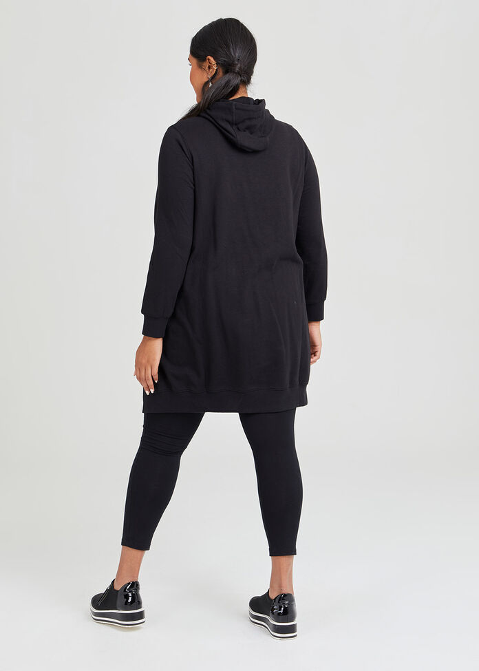 Black Hooded Sweat Dress, , hi-res