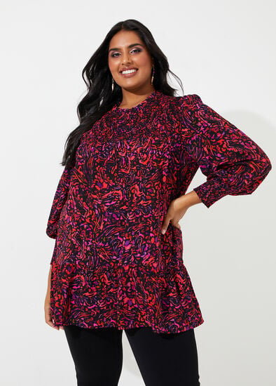 Plus Size Natural Abstract Print Tunic