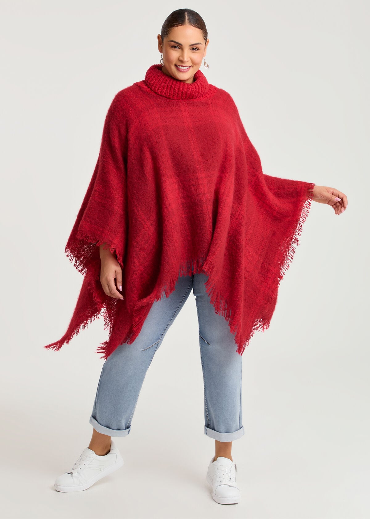 Shop Check Poncho in Red | Accessories | Taking Shape CA