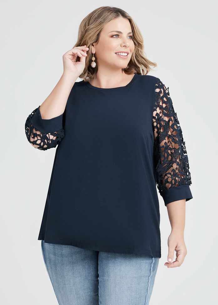 Shop Plus Size Organic Lace Sleeve Top in Navy | Sizes 12-30 | Taking ...