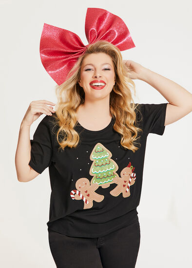 Plus Size Cotton Xmas Gingerbread T-shirt