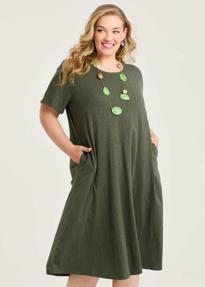 Cotton Swing Seam Detail Dress, , hi-res
