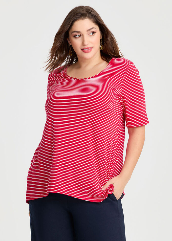 Scoop Neck Stripe T-shirt, , hi-res