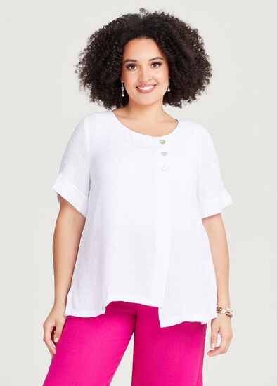 Plus Size Button Detail Natural Crinkle Top