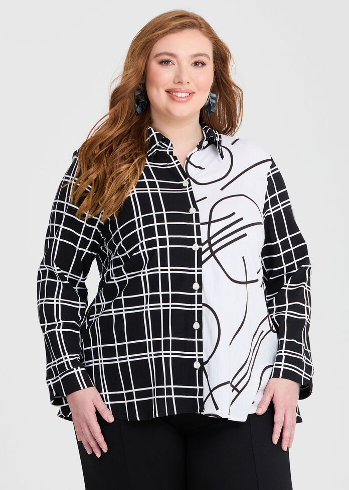 Natural Abstract Check Shirt, , hi-res