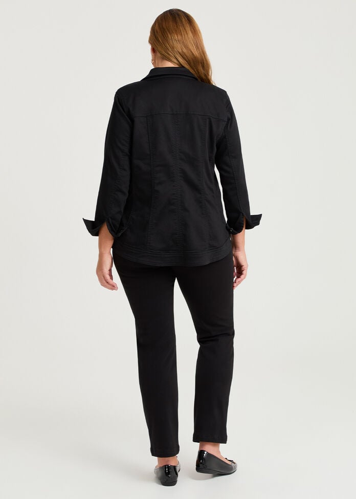 Coloured Curved Hem Denim Jacket, BLACK, hi-res