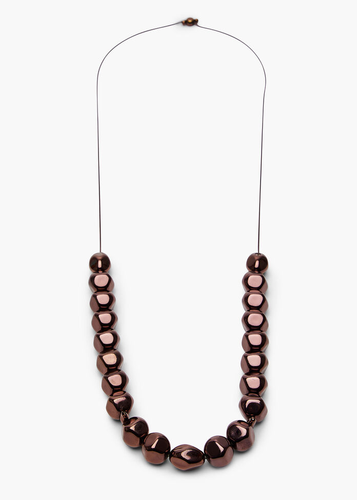 Metallic Bead Long Necklace, , hi-res
