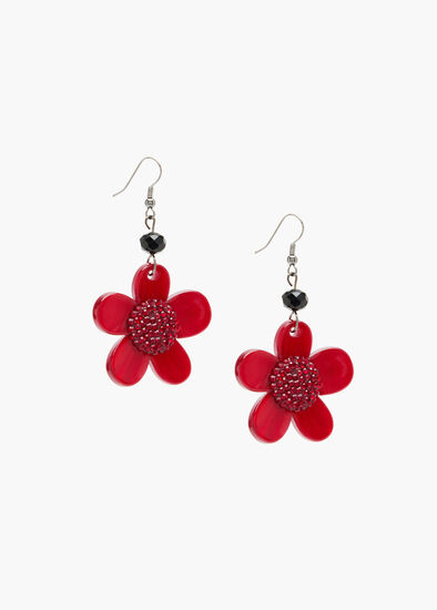 Red Diamante Flower Earrings