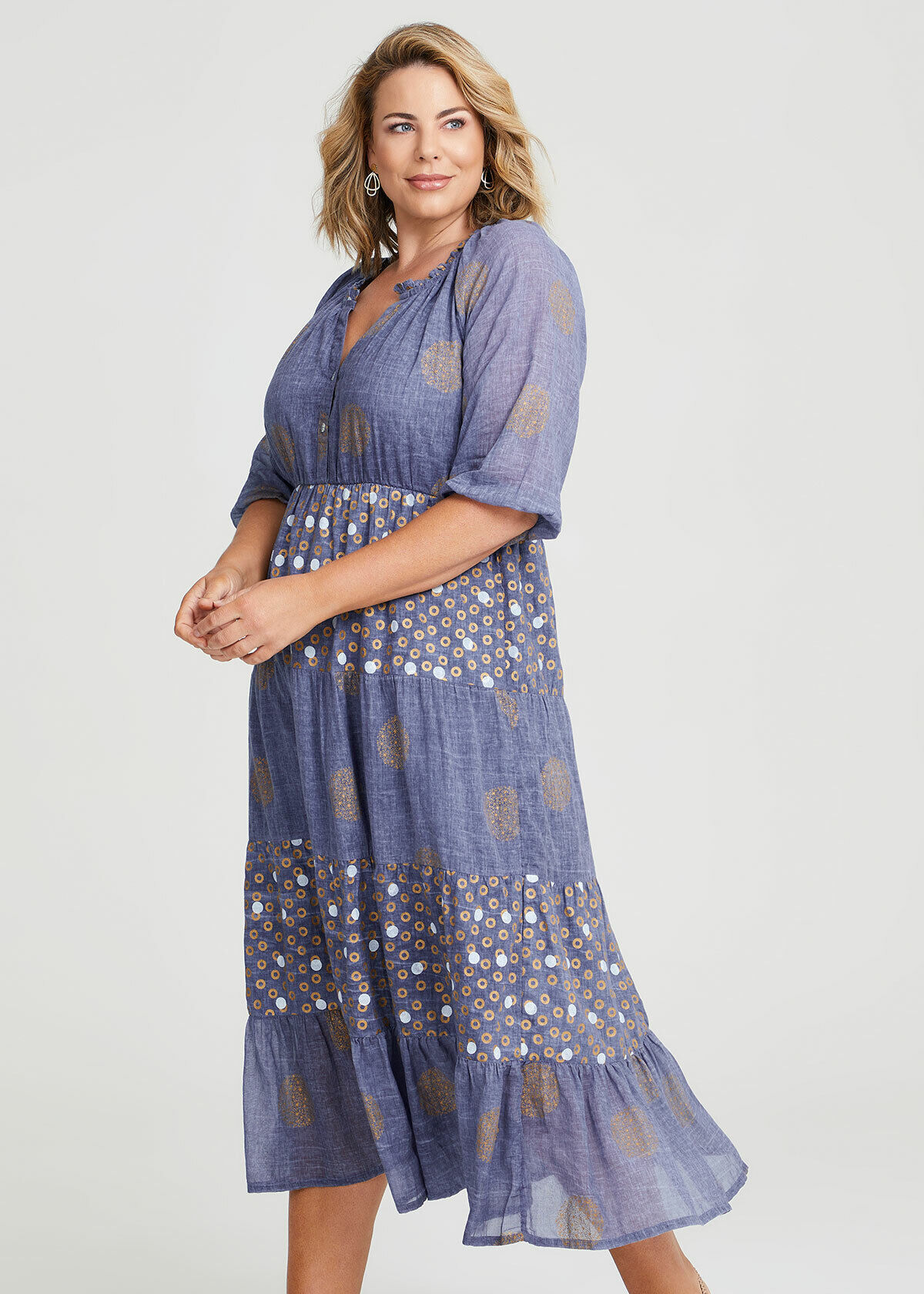 Shop Plus Size Cotton Foil Print Maxi Dress in Multi Sizes 12 30