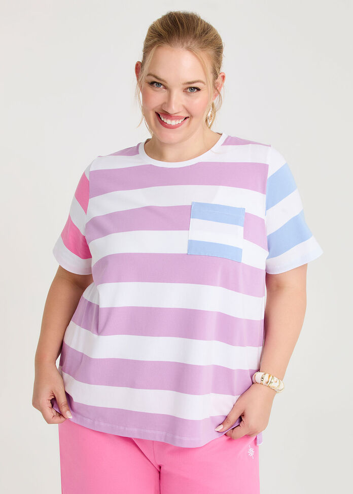 Cotton Mix Stripe Top, , hi-res