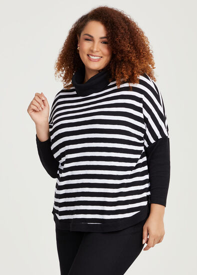 Plus Size Rib Stripe Cowl Neck Tunic