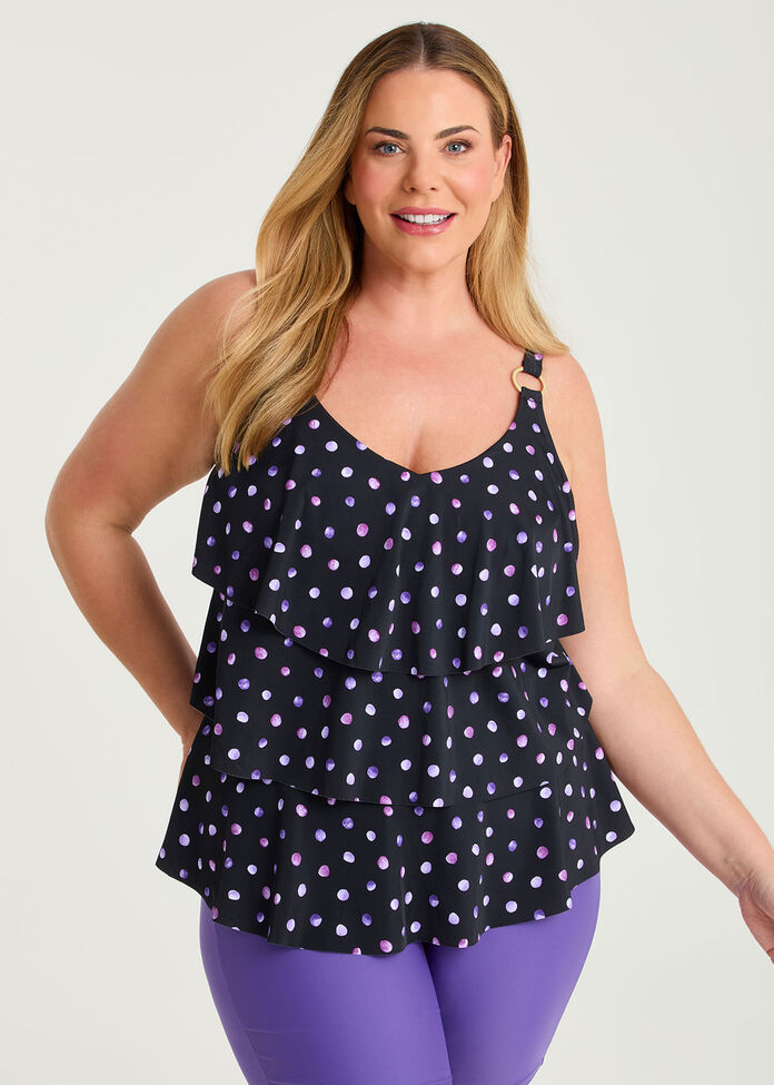 Spot Print Frill Tankini, , hi-res