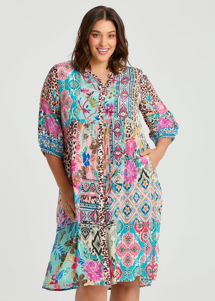 Natural Opulence Button Dress, , hi-res