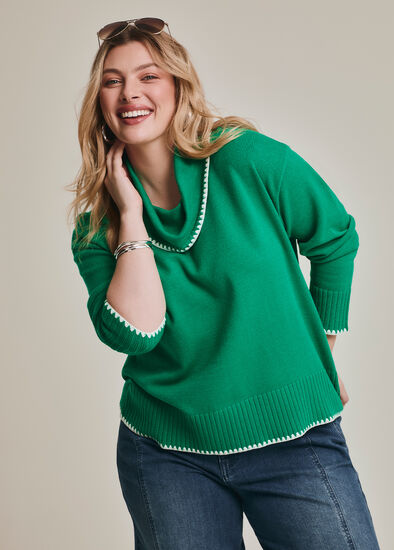 Plus Size Stitch Detail Cowl Neck Jumper