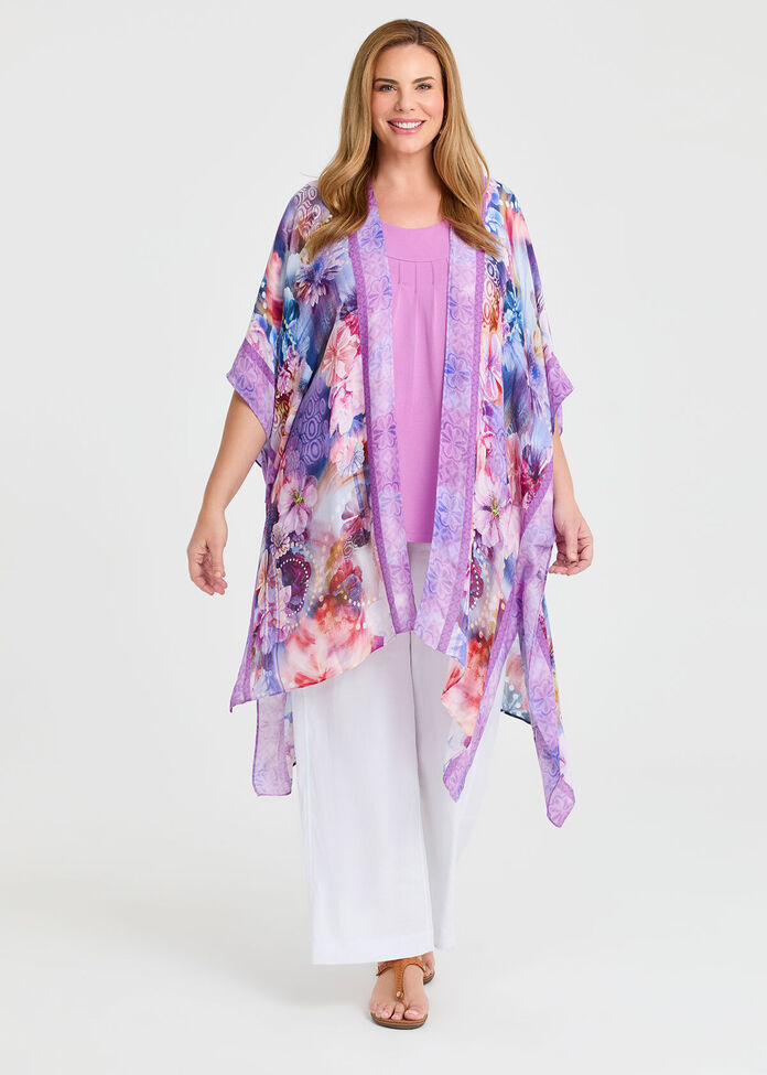 Floral Watercolour Cape Kimono, , hi-res