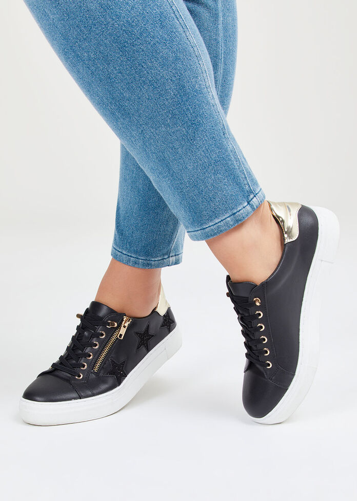 Shop Black Star Bejewelled Sneakers Comfortable Shoes Taking