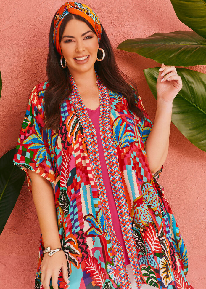 Natural Palmy Days Kimono, , hi-res