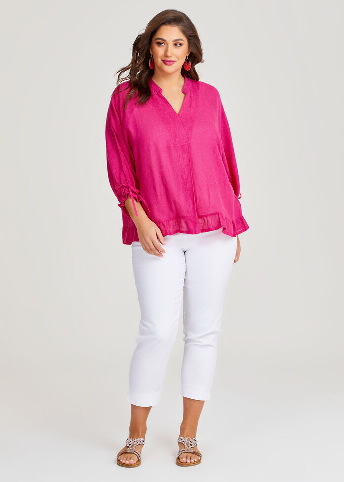 Linen Blend Getaway Top, , hi-res