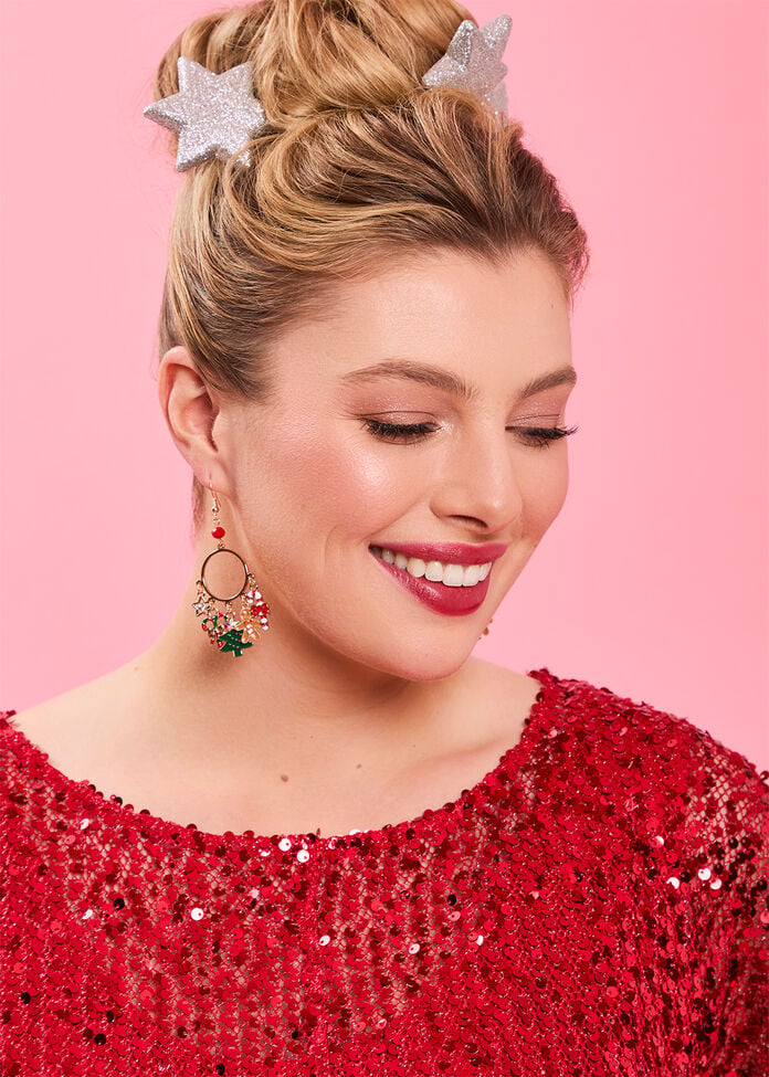 Christmas Charm Hoop Earrings, , hi-res