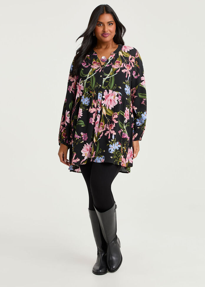 Natural Botanical Floral Tunic, , hi-res
