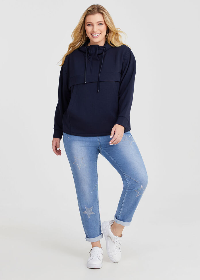 Modal Half Zip Hoodie, , hi-res